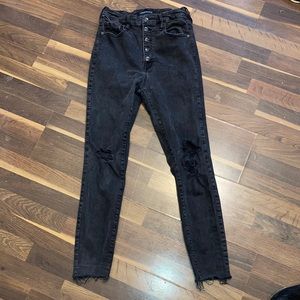High Waisted Black Curvy Distressed Jeans